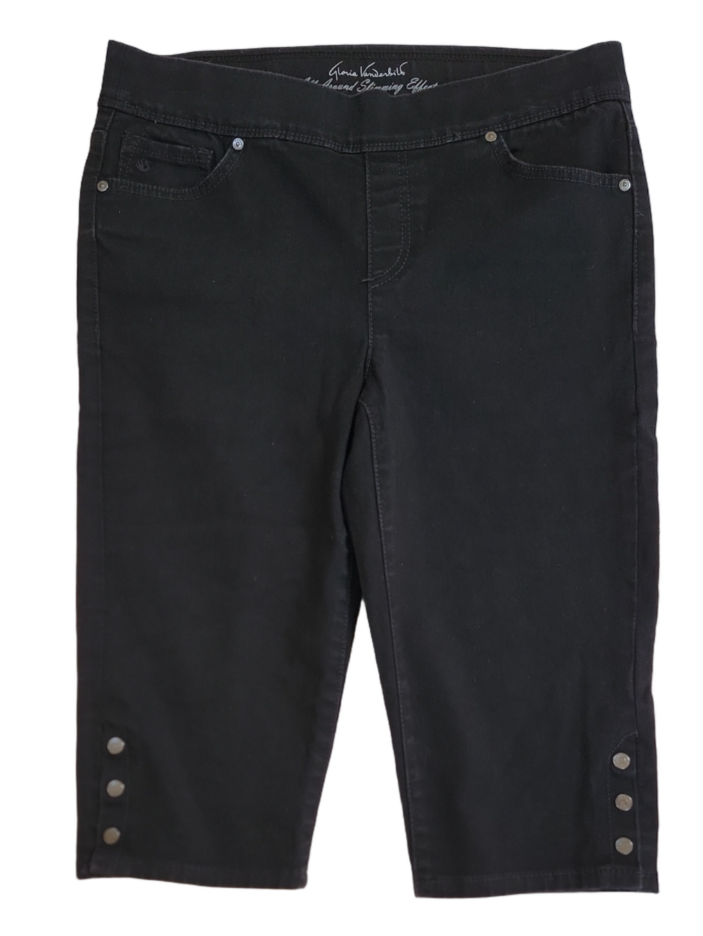 Gloria Vanderbilt Black Avery Pull On Capri Jeans (Bermudas) Size 8 Petite EUC